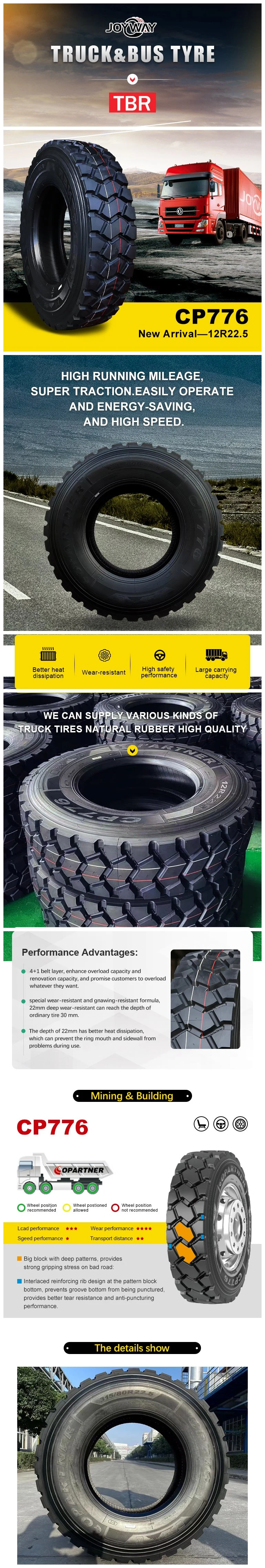 DOT/ECE/Gcc/Eac Tyre Copartner Haida Tubeless Tyres for Truck Wheel 295/80r22.5 385/65r22.5 315/80r22.5 315/70r22.5 11r22.5 12.00r20 Semi Truck Tires